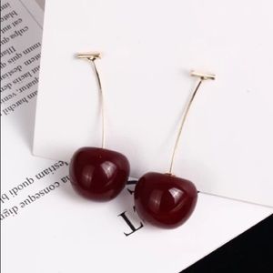 Gold Stem Cherry Drop Earrings